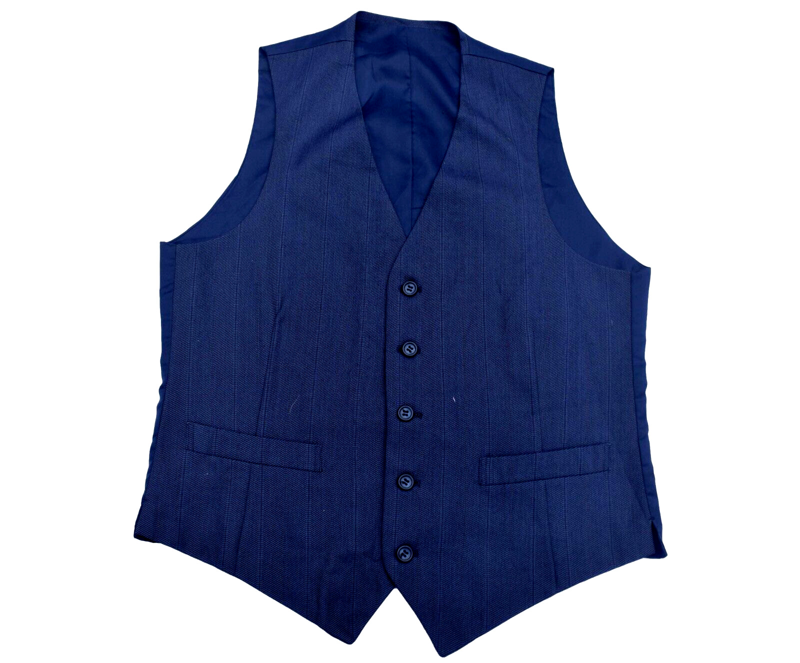 Mens Vintage Waistcoat 80s Blue Wool Retro Indie Mod Steampunk S 36"
