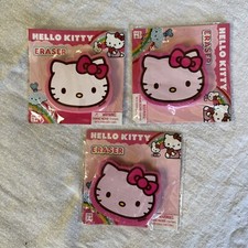 LOT OF 3-HELLO KITTY LARGE FACE PINK ERASERS Sanrio 2012 New Sealed