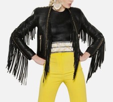 Stunning Balmain Black Crop Fringe Leather Biker Jacket.sz 36.barely Worn.£5000+