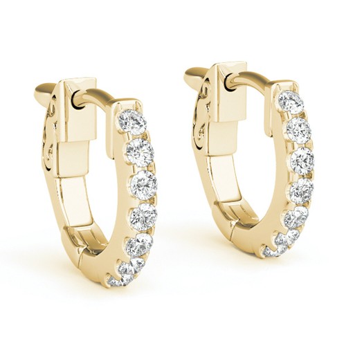 0.50CTW Natural Diamond 14K Gold Round Huggie Hoop Earrings 14mm - Afbeelding 1 van 28