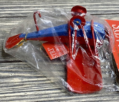 Vintage Christmas Decoration Silvestri Metal Red Airplane Blue Stars - Picture 4 of 5