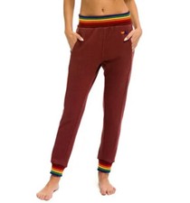 AVIATOR NATION Red Rainbow 5 Stripe Ribbed Joggers Track Pants Size Small