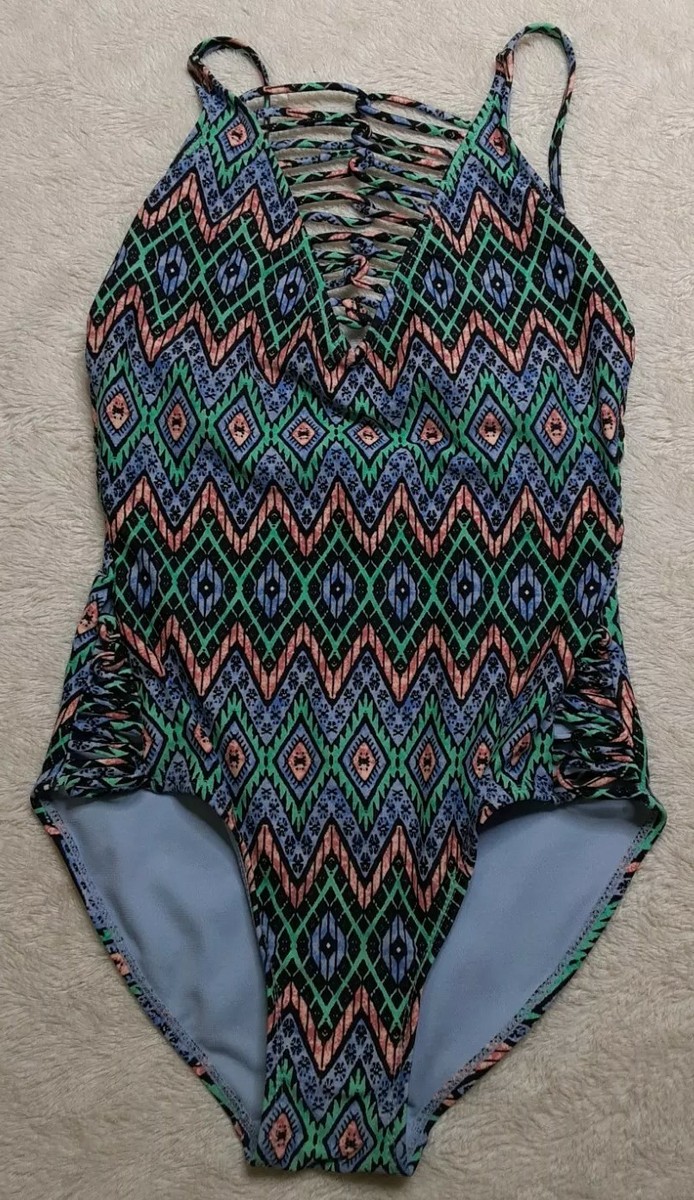No Boundaries One Piece Swimsuit Size Medium (7-9) Multicolor Geometric  Print