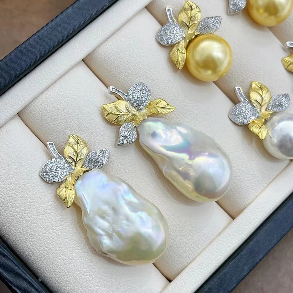 Nuevos pendientes de perlas naturales del Mar del Sur S925 plata pura AAAA10-11mm con estambres Foto 3 de 4