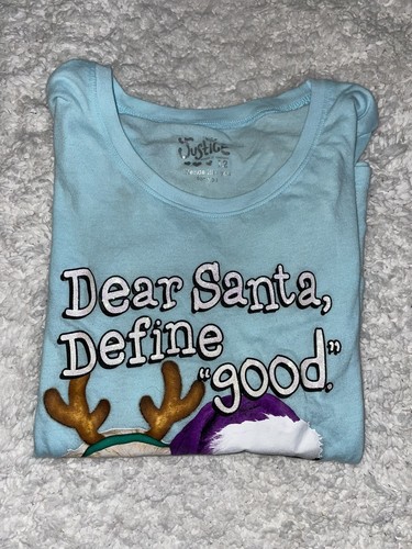 Justice girls sz. 12 “ Santa Define Good” dog holiday tee. Adorable, fun - Picture 9 of 9