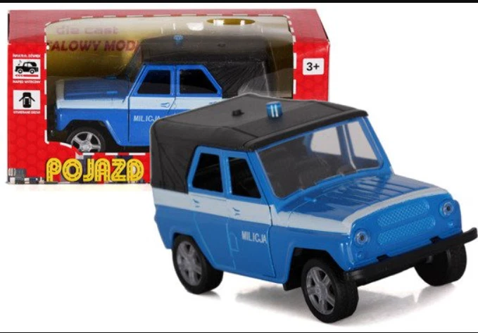 UAZ Polish Vintage Police Car Model Metal Open Door Sound&Light Toy Blue 1:32 - Image 2 of 4