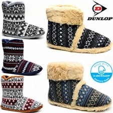 MENS SLIPPERS DUNLOP BOYS ANKLE FLEECE FUR WARM LINED FAIRISLE MEMORY FOAM BOOTS