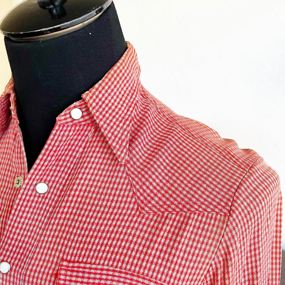 Camisa VAQUERO FASHIONS GABARDINA AÑOS 40’s Vintage Western Rojo Gris Diente de Sierra 40 Foto 3 de 4