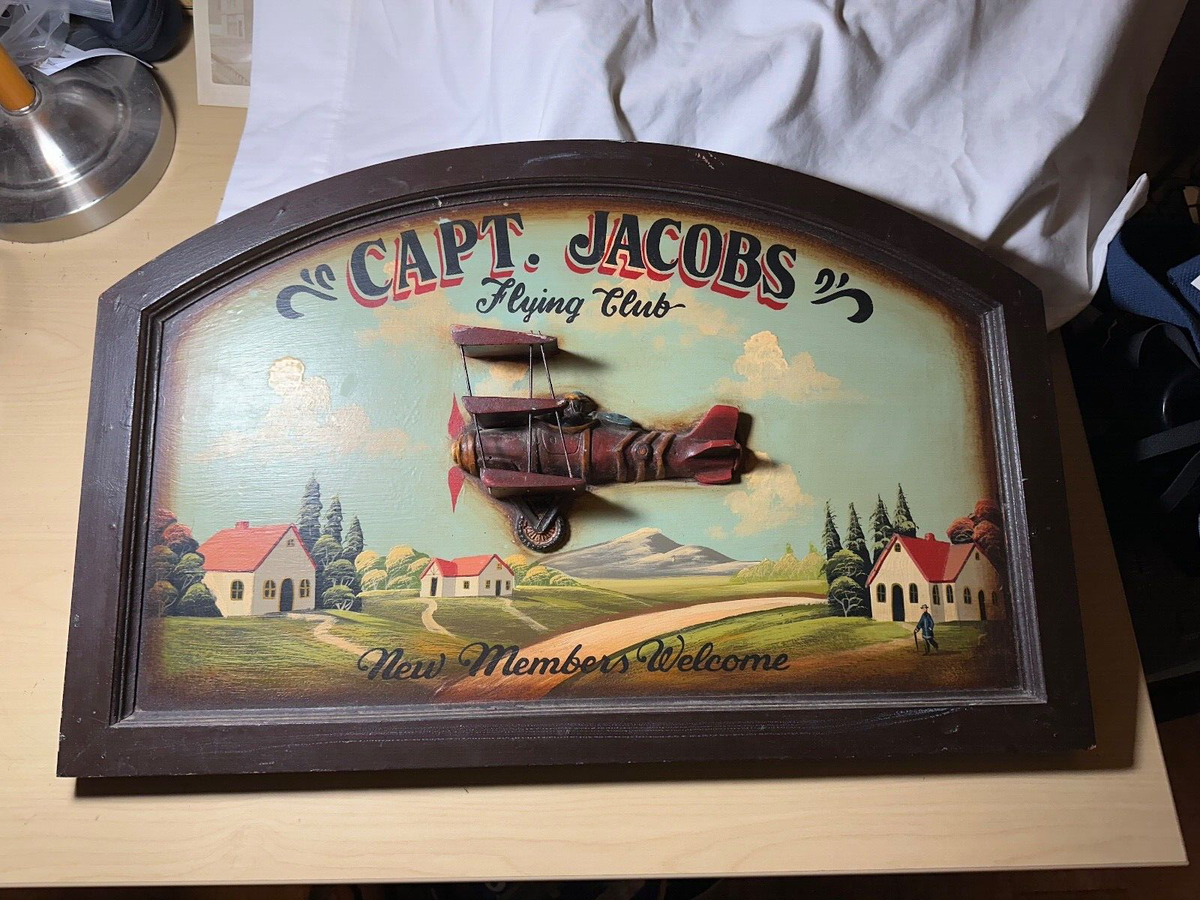 Captain Jacobs Flying Club Carved Wooden 3D Wall Art 24