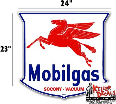 (MOBI-4) 24'' MOBILGAS MOBIL PUMP GASOLINE OIL DECAL  1948-55