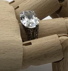 Vintage Retro East West Oval CZ & Marcasite Sterling Silver Ring Size 8