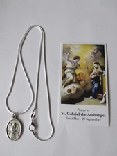 St Gabriel Archangel Medal 925 sterling silver chain necklace +Prayer card Lot