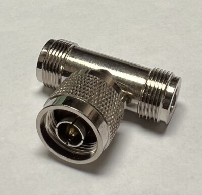 N Male type plug to 2 x N Female jack Adapter RF Splitter T Style (2 PACK) USA