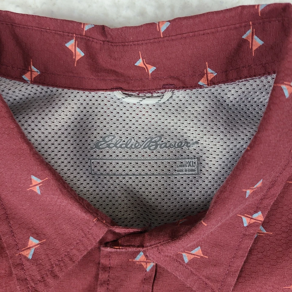 Eddie Bauer Dress Shirt Mens XL Red Geometric Cotton Polyester Button Up - Image 3 of 4
