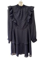 Express Dress Womens XS Black Ruffles Tiered Smocked Neck Lined Party Holiday