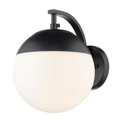 Black Dixon Sconce with Opal Glass and Black Cap by Golden Lighting