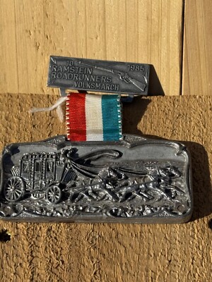German Medal 1985 Ramstein Roadrunners Volksmarch Stage Coach  Vintage Pin