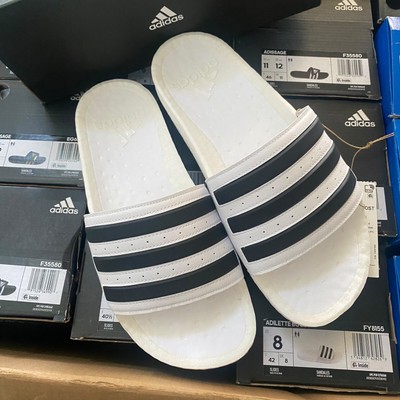Adidas Men's Adilette Boost Slides Sandal White Black stripes Size 7,8,11  FY8155 | eBay