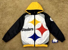 Steelers Jacket Pittsburgh "BIG LOGO" STARTER Full Zip Hooded Jacket XL