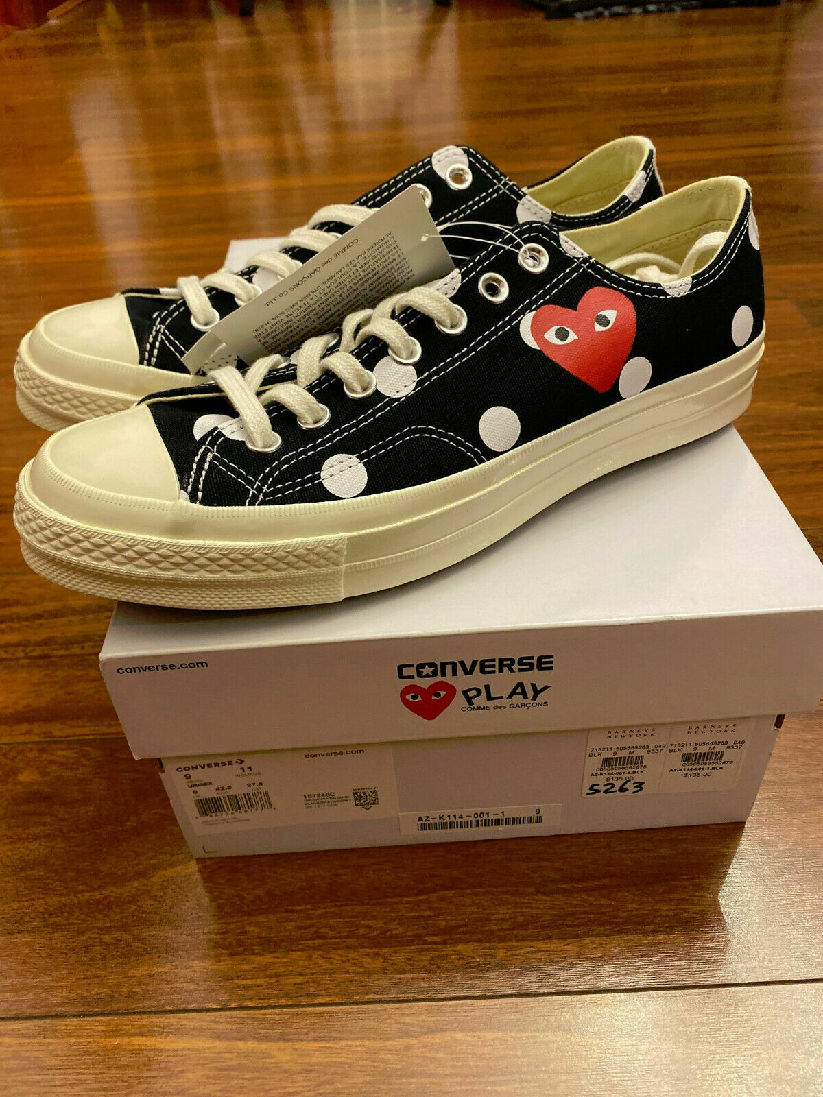 NEW CONVERSE 70 CDG COMME DES GARCONS PLAY Polka Dot Low Black Sz | eBay