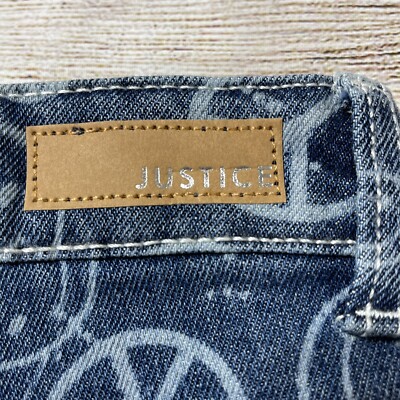 Short En Jean Justice Pour Fille - Motif Peace Sign Bleu - Taille 8R - Occasion Très Bon état