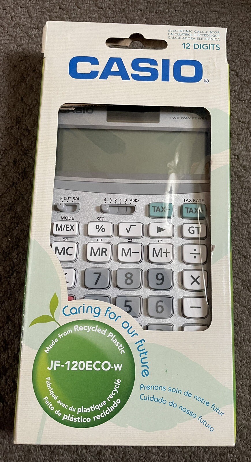 Calculatrice De Poche Casio JF-120ECO - 12 Chiffres - Double Alimentation Solaire/Pile - Gris