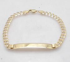 Engravable Cuban Curb Link ID Bracelet Real Solid 10K Yellow Gold ALL SIZES