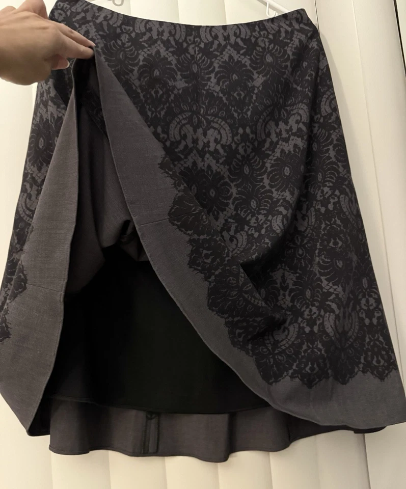Falda para mujer Tahari gris estampado de encaje línea A hasta la rodilla talla 10 oficina de negocios Foto 2 de 3
