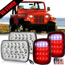 For 87-95 Jeep Wrangler Yj 7x6 Led Headlights Hilo Beamtail Lights Combo Kit