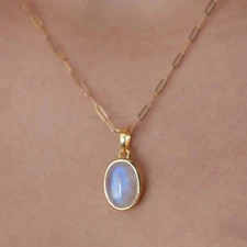 Fiery Oval Moonstone Sterling Silver 925 Gemstone Pendant gift for Her