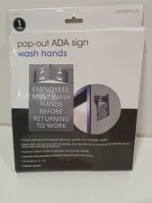 Advantus Pop-Out ADA Signs, 6 x 9 Inches, Gray/White, Wash Hands (91100)