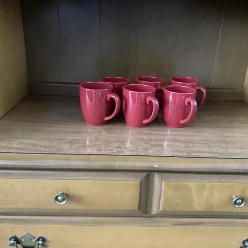 Set of 6 Corelle Coordinates Stoneware Dark Berry Red Coffee Mugs Cups 10 oz
