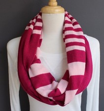Pink Fuchsia striped ribbed knit circle infinity endless loop extra long scarf