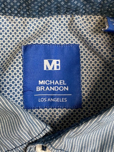 Michael Brandon Shirt Mens Medium Gray Striped Casual Party Event - Picture 2 of 7