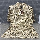 Men’s Woolrich Short Sleeve Shirt Fishing Print Beige Size L NWT NOS