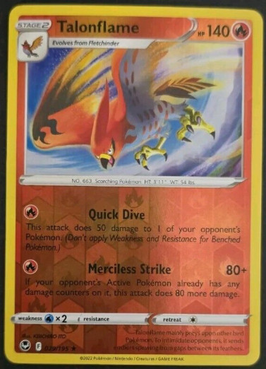 Pokemon - Talonflame 029/195 - Silver Tempest - Reverse Holo Rare - NM/M