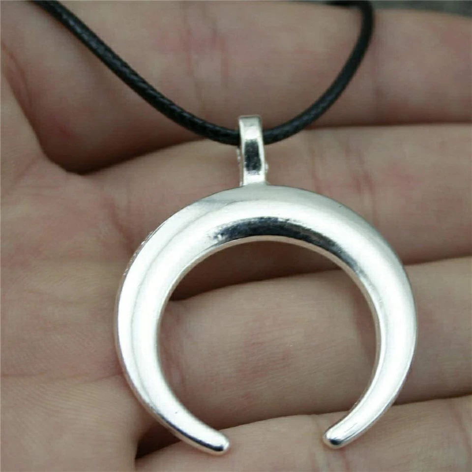 Collana con LUNA rovesciata Argento mezzaluna Corda nera Nero ciondolo da Donna - Immagine 2 di 4
