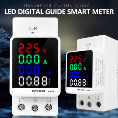 DIN-Rail Multifunction Digital Voltage Ammeter Power Energy Meter 220V 100A 25KW
