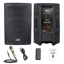 15" 2-way  PA Powered Karaoke BT Speaker W/  Karaoke Wired Handheld Microphone