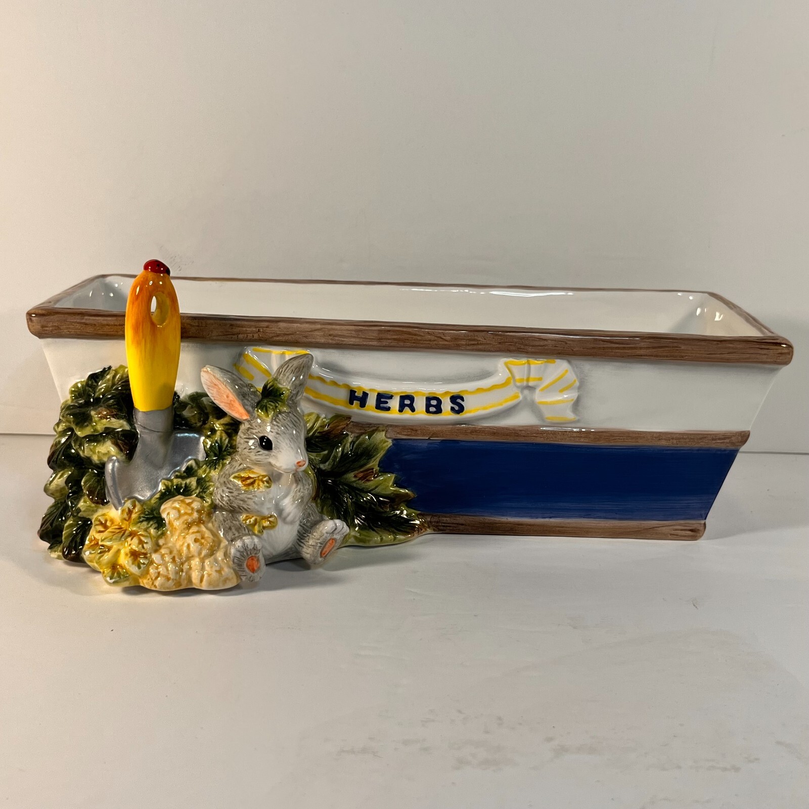 Fitz & Floyd Bunny Rabbit Herbs Planter Charming Tails Spring Garden Easter