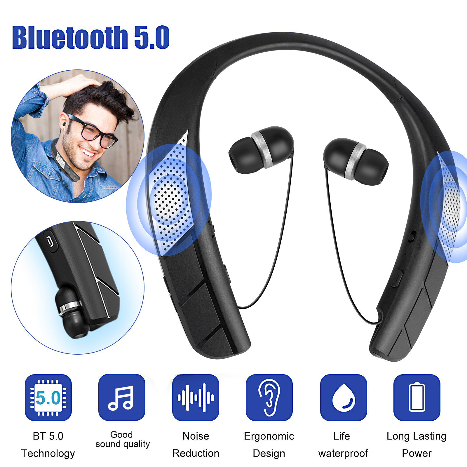 Bluetooth Neckband Headphones Speaker Wireless Stereo Sport