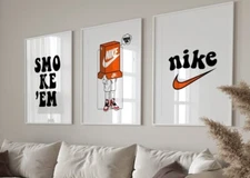 Set of 3 Nike Orange Smoke' em Art pieces canvas wall art home decor