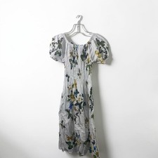 Butterfly Print Smocked Midi Dress White Puff Sleeve Cottagecore XL