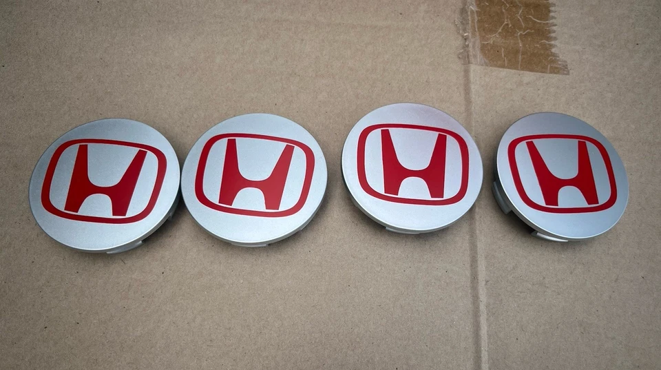 Juego de 4 tapacubos centrales de rueda HONDA 69 MM plateados/rojos Foto 4 de 4