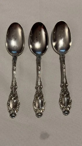 Set of 3 Antique Gorham Poppy Sterling Silver Teaspoons 1904 Art Nouveau Mono