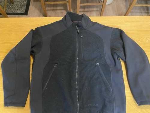 Marmot Mens XL Black Hybrid Wool Blend Full Zip Softshell Fleece Jacket Outdoor - product listing photo