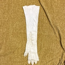 One White Leather Opera Glove with Buttons, Elegant for  Long Formal Occasion