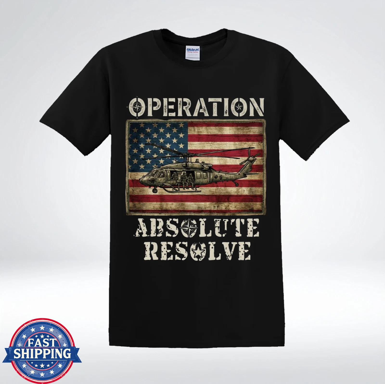 Operation Absolute Resolve Military Helicopter Graphic T-Shirt