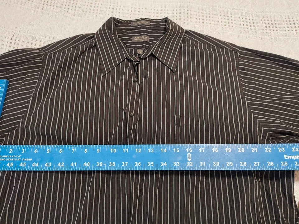 Arrow Men's Long Sleeve Shirt BLACK &White /Red Stripe 17-17.5,(34-35) WrinkFree - Image 4 of 4