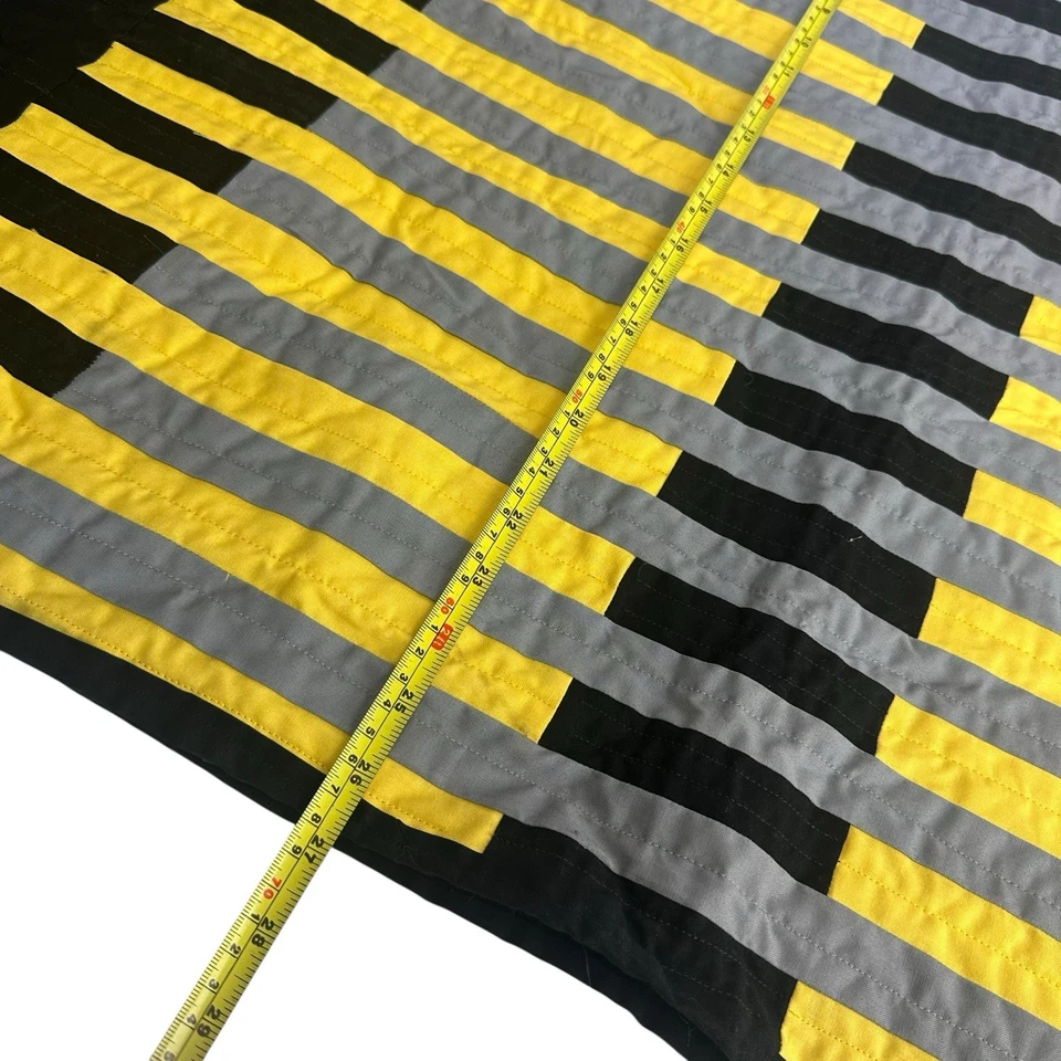 manta edredón a rayas negro amarillo gris Foto 4 de 4